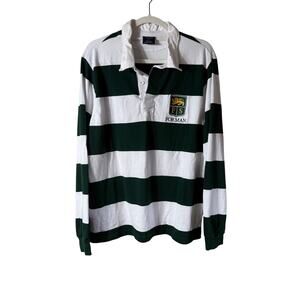 Striped Cotton Rugby Shirt Men L Prep School Green White Cotton Private School